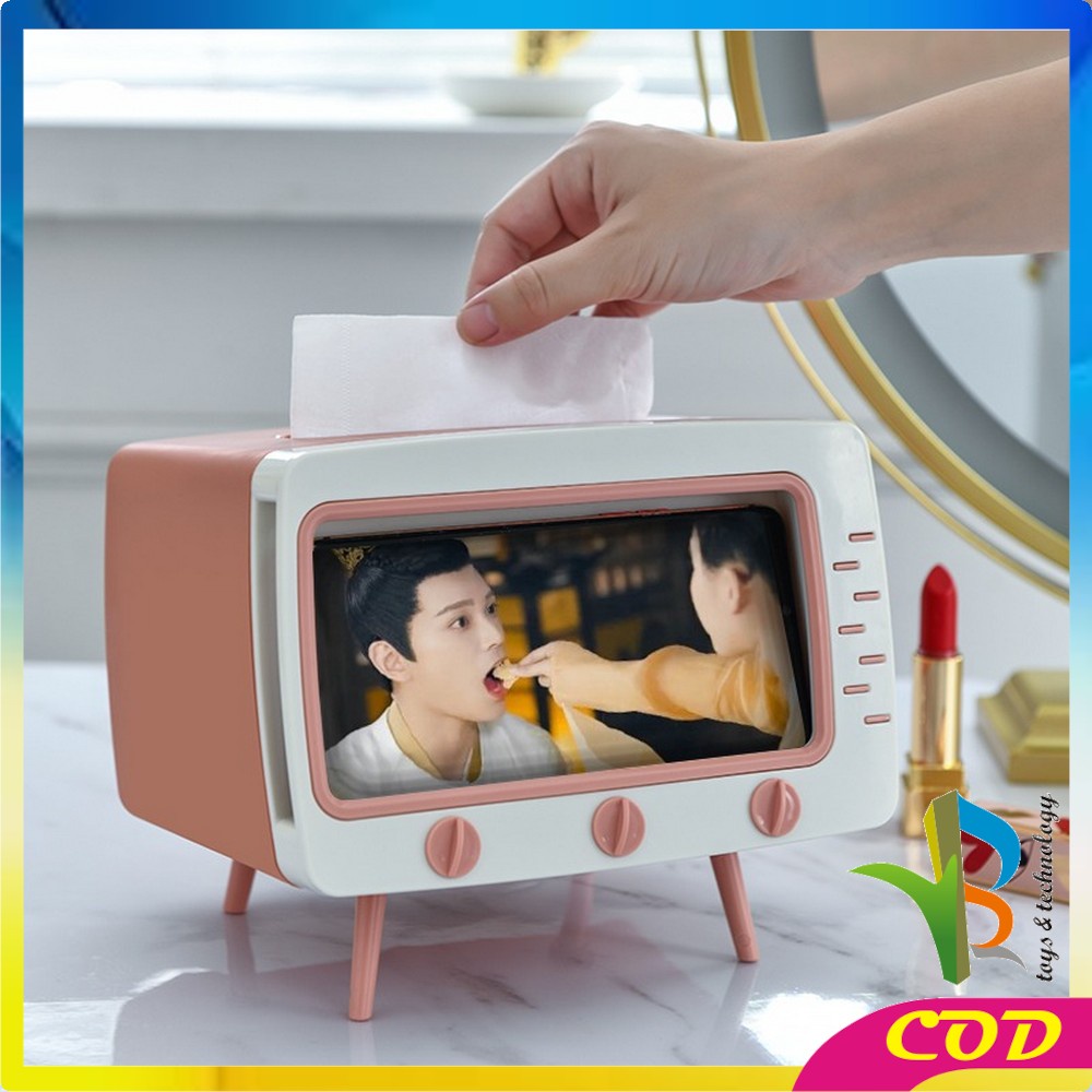 RB-C105 Kotak Tissue Box Organizer Bentuk TV Tempat Tisu + Stand Phone Holder / Home Office Décor