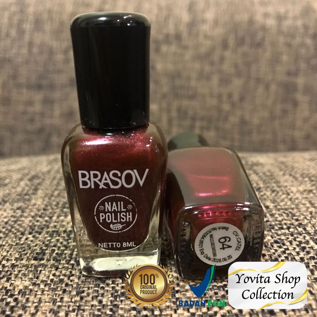 Kutek Brasov Merah Maroon Metalik Halal Murah 8ml No 64 | Cat Kuku Nail Polish 8ml BPOM