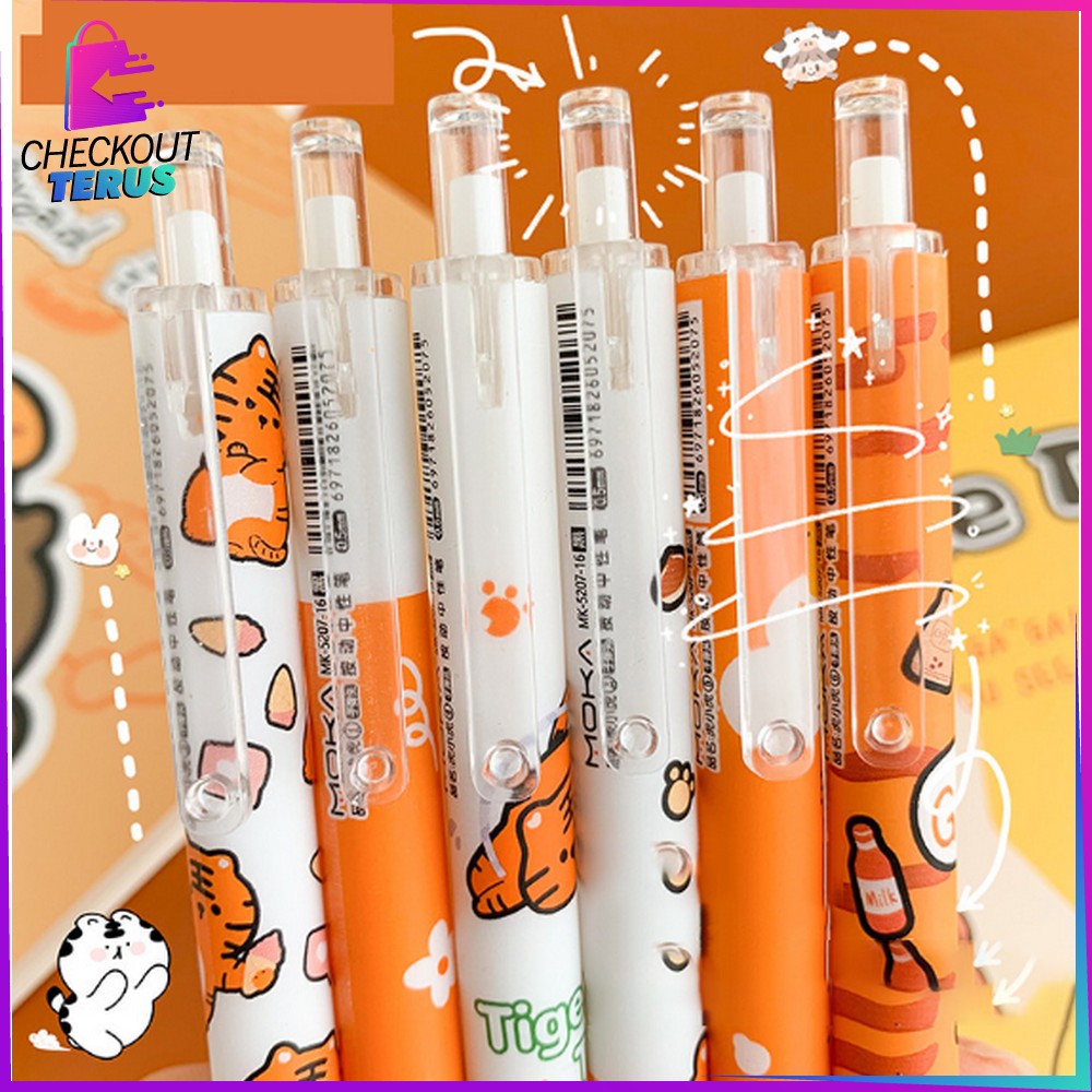 CT A43 Pulpen Mekanik Pen Gel 6PCS Motif Cartoon Pena Alat Tulis Kantor Stationary Bolpoint Anak Sekolah