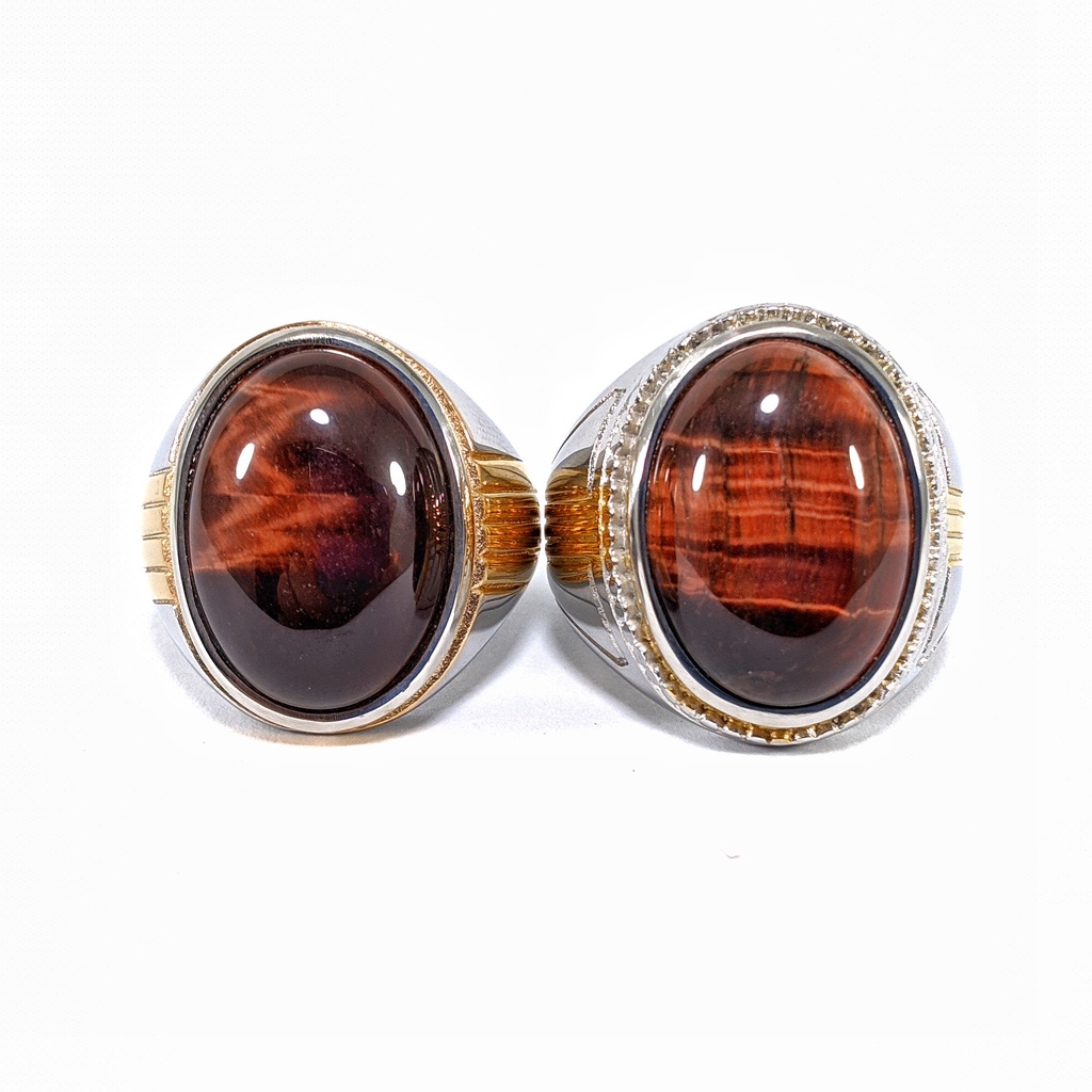 Cincin Titanium Natural Batu Akik Brown Tiger Eye Biduri Sepah