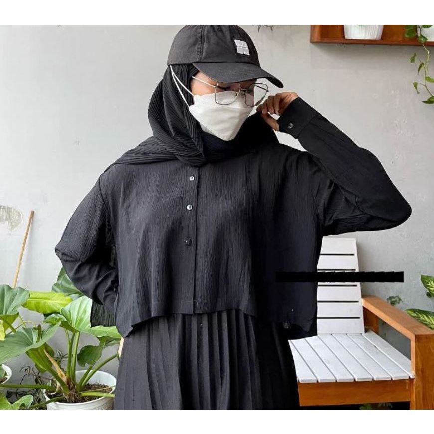 (AMD) KEMEJA VEVE OVERSIZE CROP TOP BLOUSE AIRFLOW CRINCLE