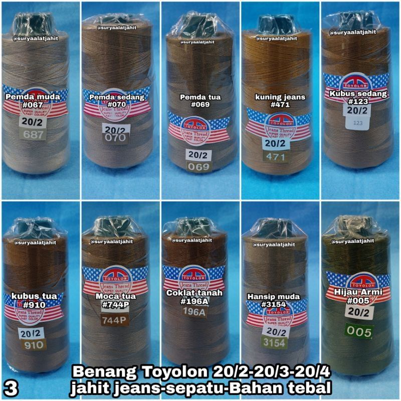 Benang Toyolon 20/4 jahit jeans kulit, bahan tebal 1pak @1/2 lsn =rp.69.500/1/2lsn