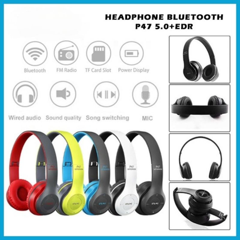 HEADPHONE BLUETOOTH P47 Headset Bando  Lipat Wireless Audio Stereo Super Bass 5.0 EDR Travelu