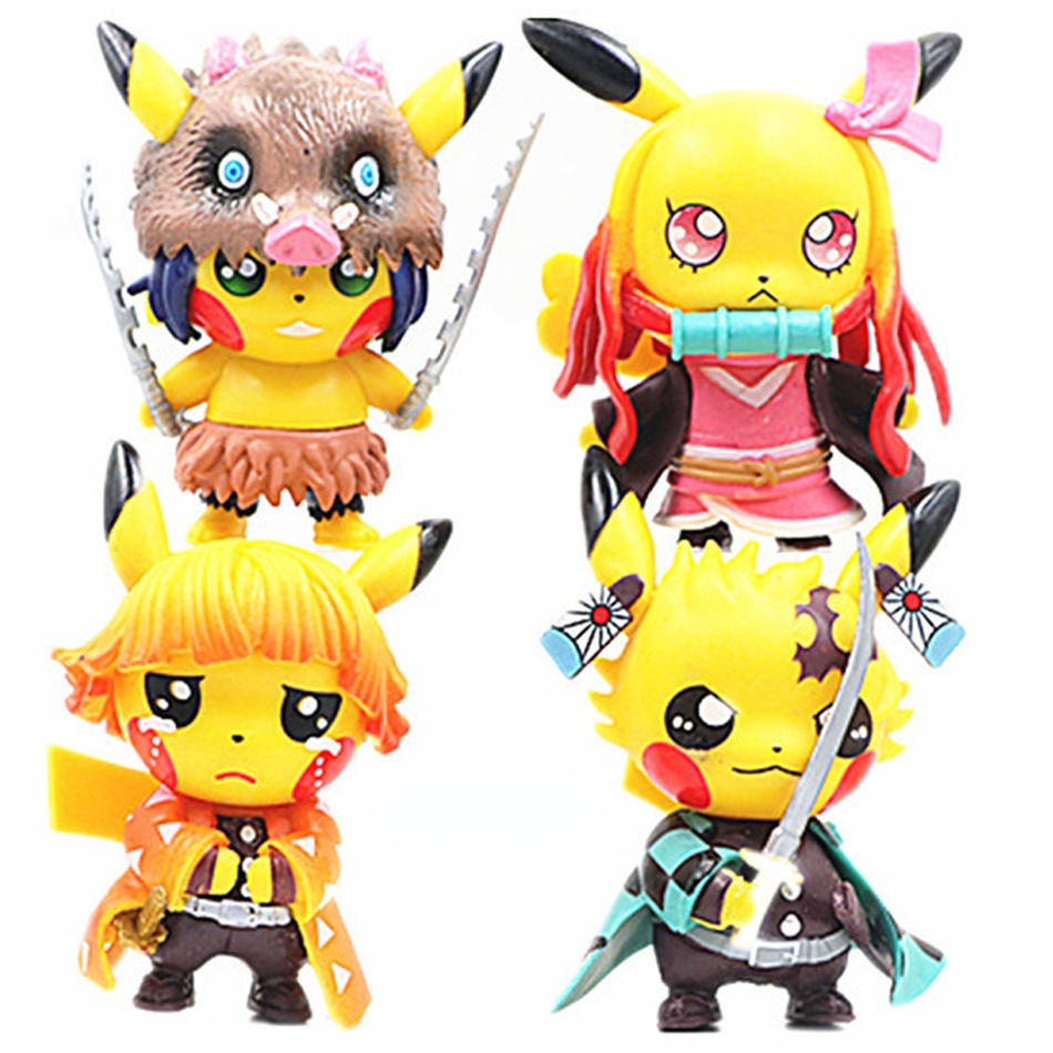 Pokemon Pikachu Cosplay Demon Slayer Kamado Tanjirou Nezuko Anime Action Figure Kimetsu No Yaiba Model Doll Toys For Kid Gifts