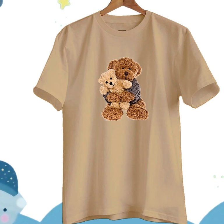 BAJU KAOS ANAK PEREMPUAN OVERSIZE LENGAN PENDEK MOTIF GAMBAR PRINT TEDDY BEAR USIA 10-13 TAHUN D412