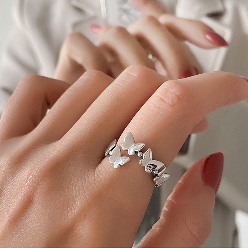 Cincin Model Terbuka Desain Kupu-Kupu Geometris Dapat Disesuaikan Gaya Vintage Minimalis Untuk Wanita