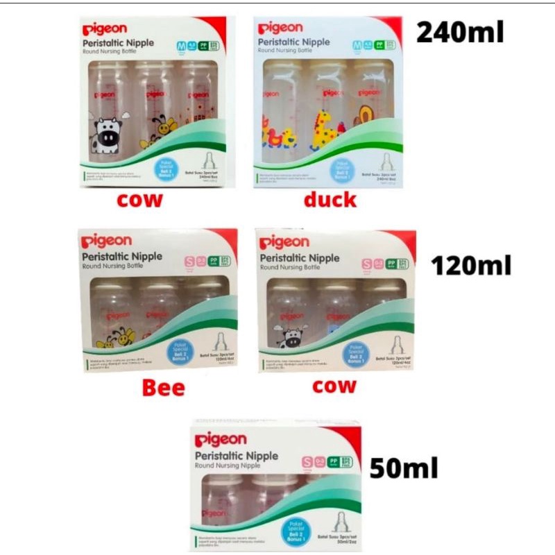 Pigeon Botol PP RP paket isi 3 50ml 120ml 240ml peristaltic nipple slim neck