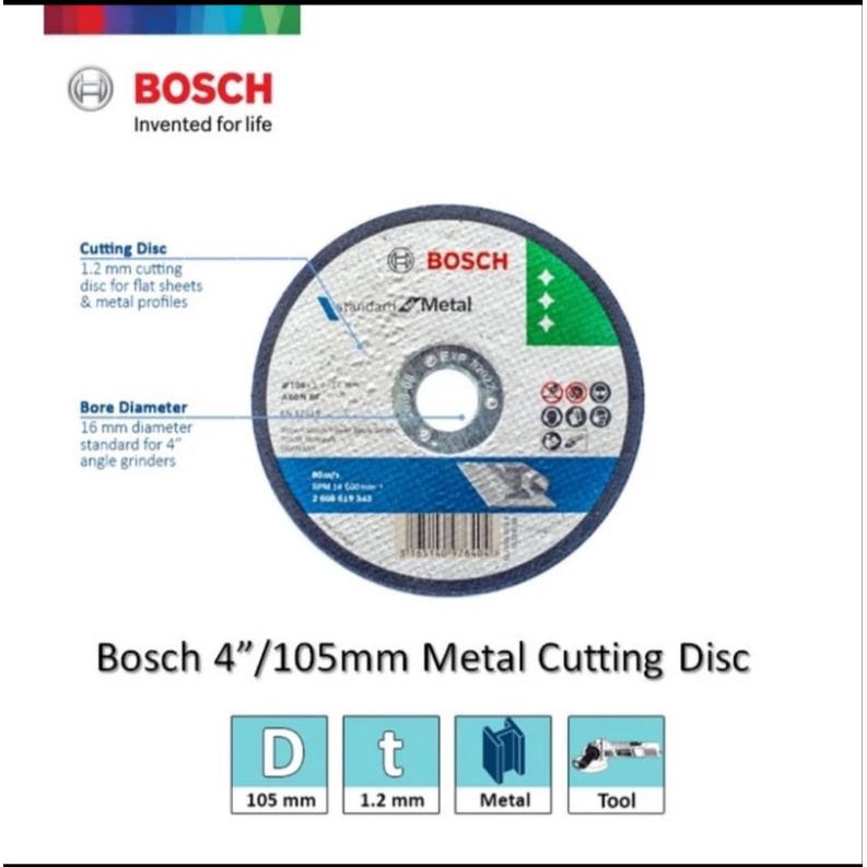 Resibon Potong Bosch 4" Metal Standart / Gerinda Potong besi Bosch / Metal Cutting Disc Bosch / Grin