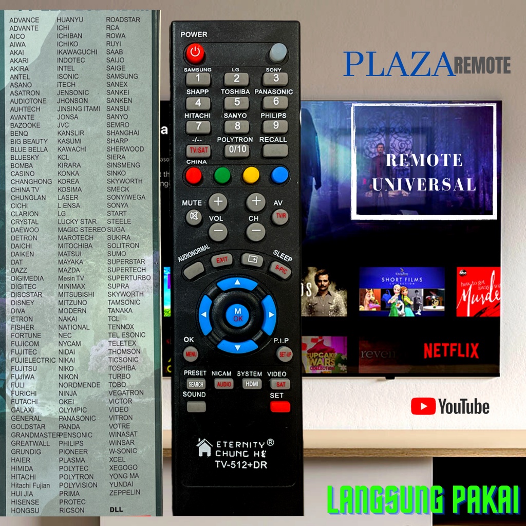 REMOTE MULTI TV LCD LED TABUNG CHUNGHE 512 LG ICHIKO JUC SONY POLYTRON DLL