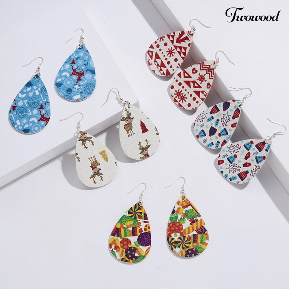 Anting Hook Desain Snowflake Elk Waterdrop Tema Natal Untuk Wanita