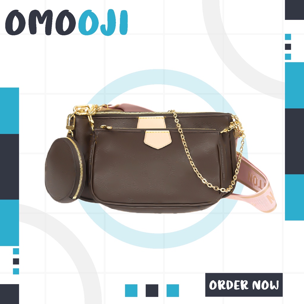 Omooji - Tas Selempang LV Wanita 3in1 Murah Sling bag Mini Multi Pochette Monogram IMPORT W133