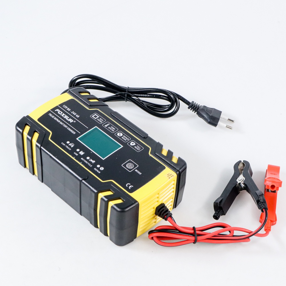 FOXSUR Charger Aki Mobil Motor 130W 12V/24V 150Ah with LCD - FBC122408D - Yellow - 7RRSB9YL