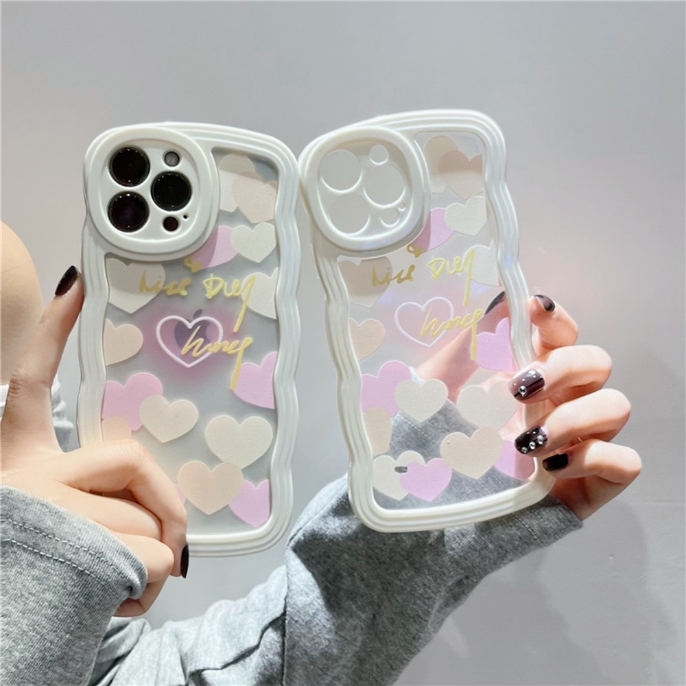 Soft Case Bening Pola Gelombang Krim Untuk 14 13 12 11 Pro Max 7 8 Plus XR X XS Max SE 2020 2022