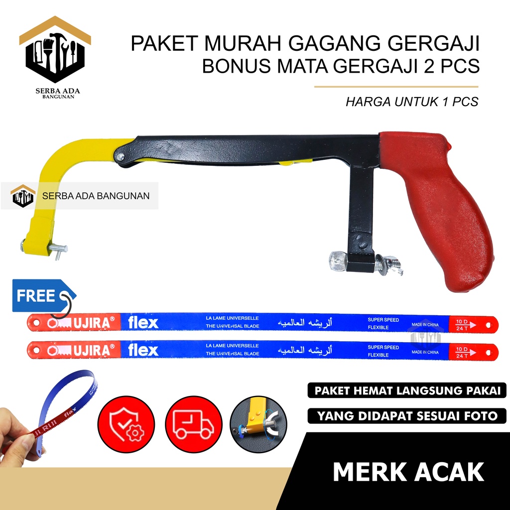 GAGANG GERGAJI BESI / HACKSAW FRAME BONUS 2 MATA /POTONG GAGANG KARET