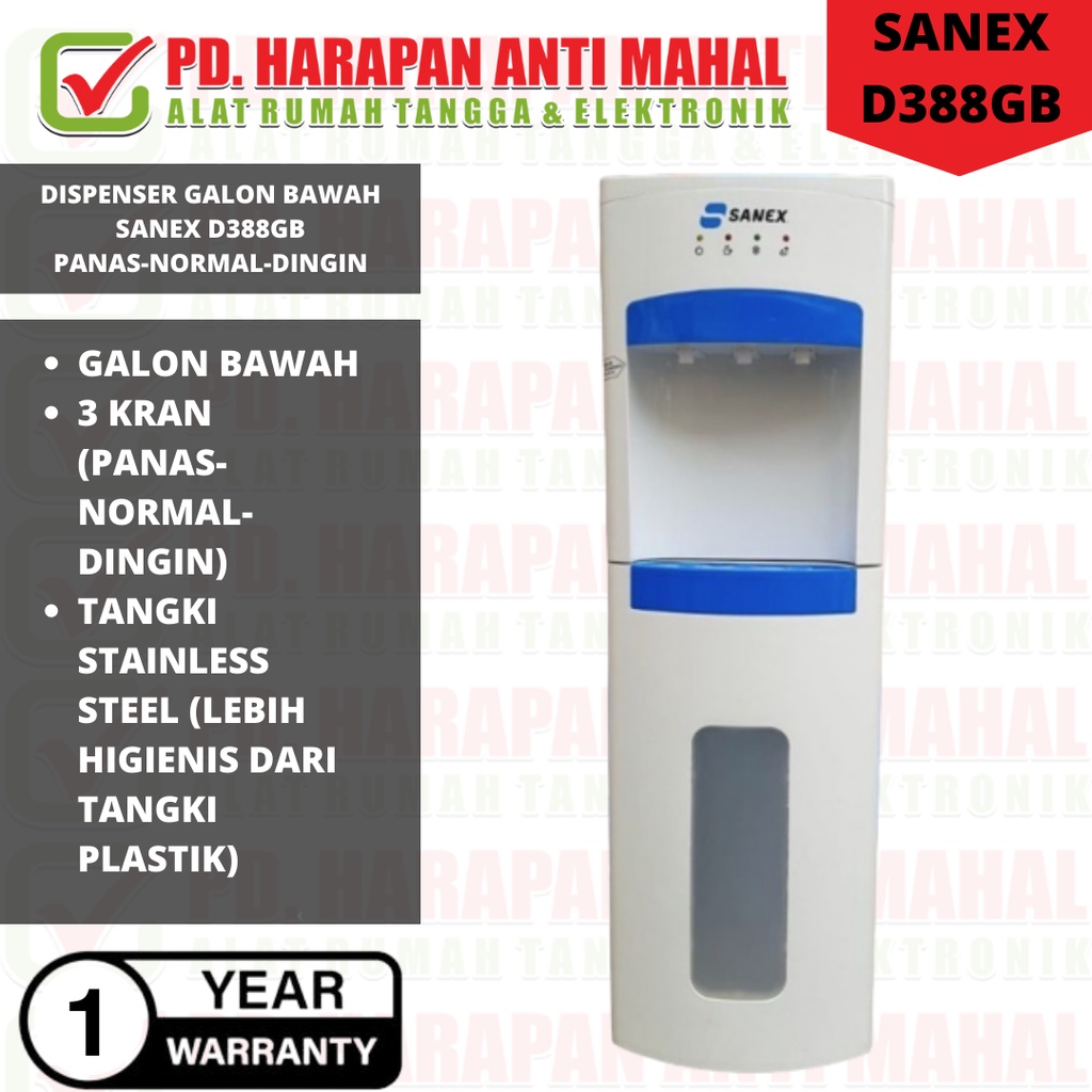 DISPENSER GALON BAWAH SANEX SND388GB 3 KRAN / DISPENSER AIR 3 KRAN GALON BAWAH SANEX SN D388GB PANAS