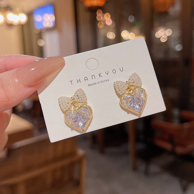 Anting Tusuk Sterling silver 925 Desain Pita Hias Mutiara + Zircon Untuk Wanita