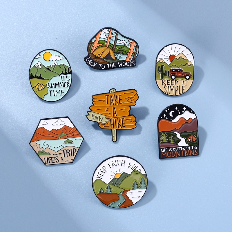 Bros Pin Enamel Desain Pemandangan Untuk Outdoor / Camping