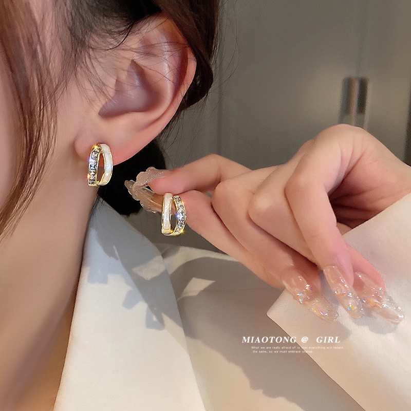 Anting Stud S925 Silver Bentuk Kerang Opal Topaz Warna Emas Untuk Wanita