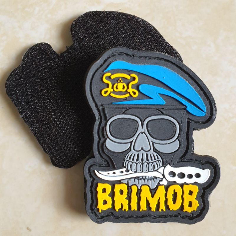 patch rubber logo tengkorak baret brimob / polri / polisi / police / tempelan emblem karet velcro