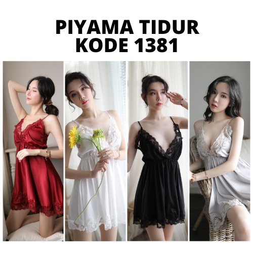 KODE 1381 - Pakaian Lingerie Sexy Baju Hot Wanita Dewasa Bahan Lace Tipis Piyama tidur Longnight kimono tricot satin menggoda premium original termurah import