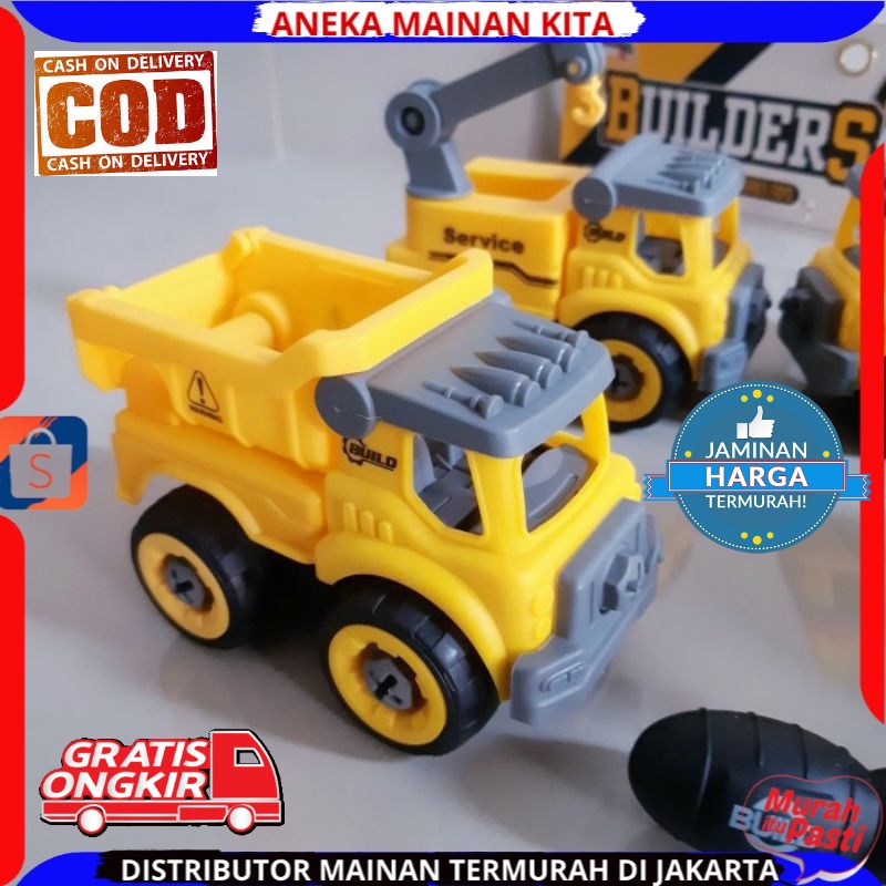( BISA COD ) PROMO Mainan Anak Mobil Truk Bongkar Pasang DIY Obeng Toy Car Mixer Truck 1 set Kemasan Kantong