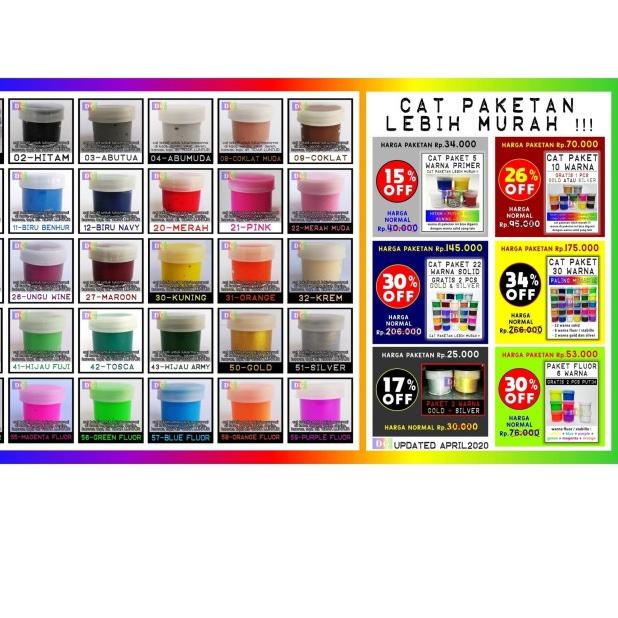 30 Cat Paket - Cat Tekstil / Lukis utk kaos / kanvas / tas / sepatu