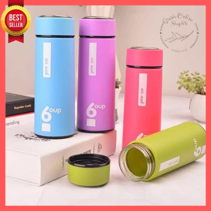 GOS -E107-  BOTOL MINUM SIX OUP KACA / BOTOL MINUM BELING COVER PLASTIK 450ML