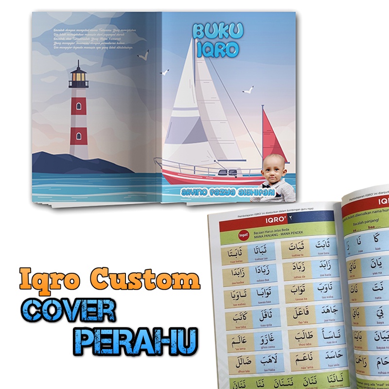 Iqro Cover PERAHU - Custom / Costum Anak Eksklusif Tulis Nama Hadiah & Kado Anak - Iqra Costum Nama