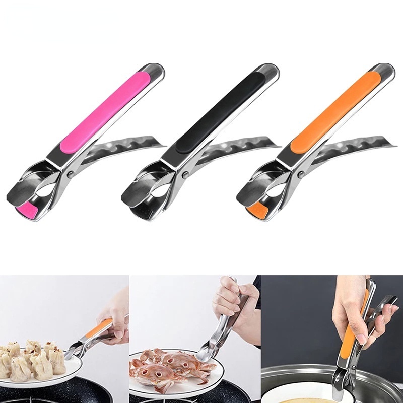 Klip Holder Pengangkat Mangkuk Piring Bahan Stainless Steel Anti slip Anti Panas Untuk Dapur