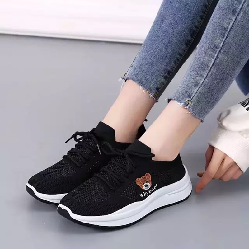 Sepatu Sneakers Wanita Casual Sepatu Running Cewek Teddy bear - X-2