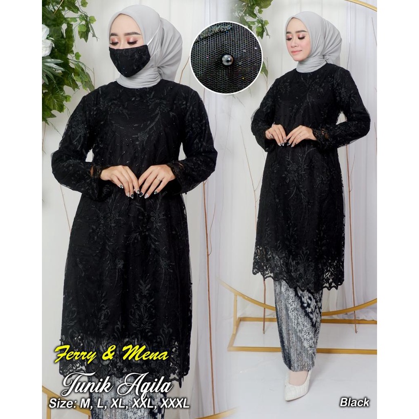 ADE&gt; SET KEBAYA TUNIK AQILA - TUNIK KEBAYA JUMBO MODERN - BAJU KEBAYA TULLE - OUTFIT KEBAYA PESTA CANTIK - KEBAYA BIG SIZE