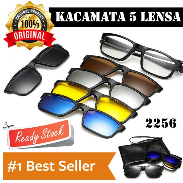 Kacamata Frame Sunglass Korea Pria Wanita ClipOn 5in1 Bisa Ganti Minus