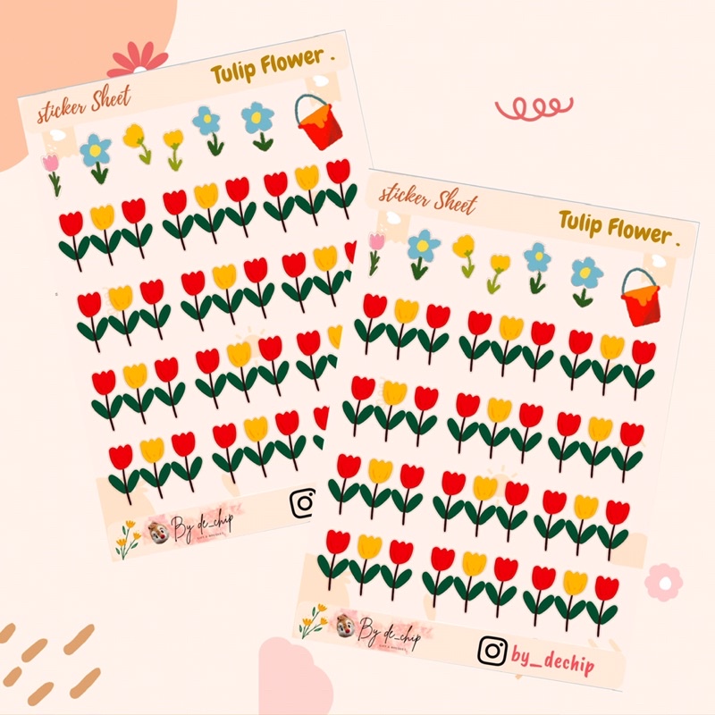 

kiss cut sticker tulip flower - colourfull sticker kawaii - sticker bunga tulip