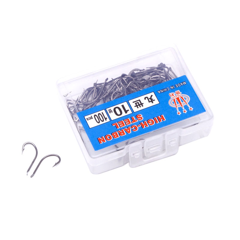 Zzz 100Pcs/Box Kaitan Pancing Berduri #4-#Pengait Ikan Holder Carbon Steel Tinggi 14pcs
