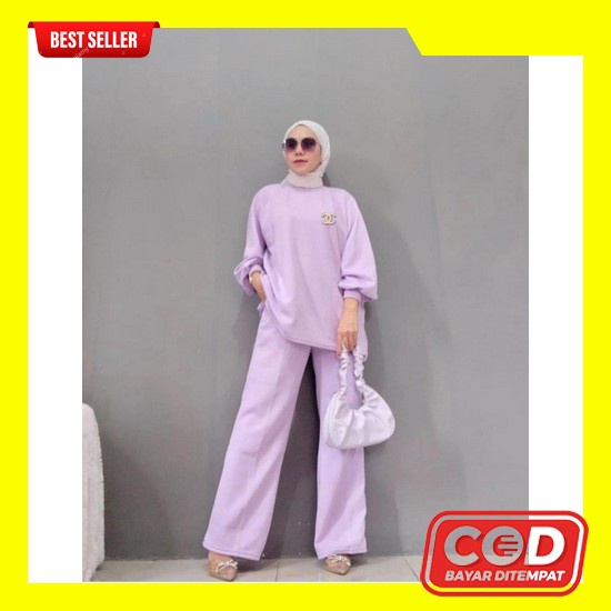 Baju Olahraga 1 Set Wanita Muslimah Setelan Senam Training Deenay Leng Stelan Rona Jumbo Lilac [Set