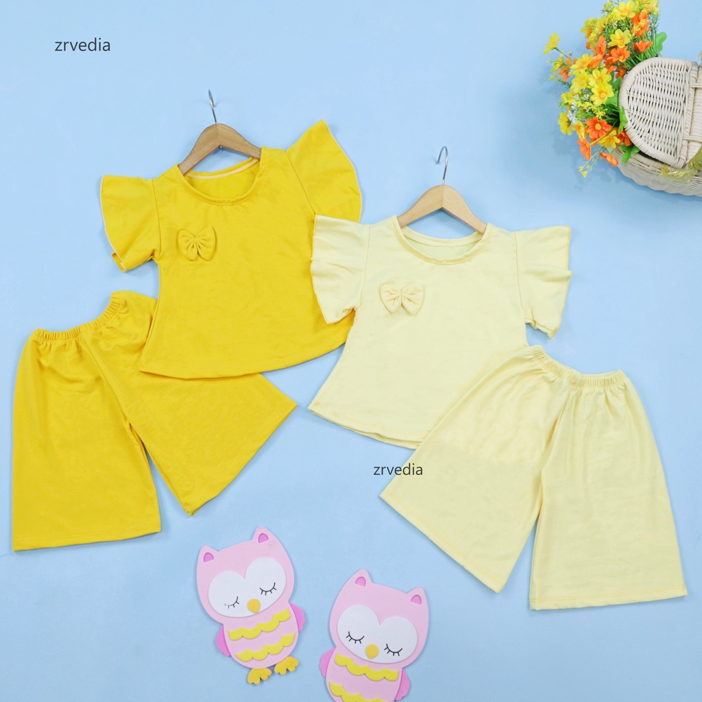 (POLOS) Setelan Zora uk 1-2 Tahun / Baju Pakaian Import Anak Perempuan Set Atasan Blouse Kulot Cewek