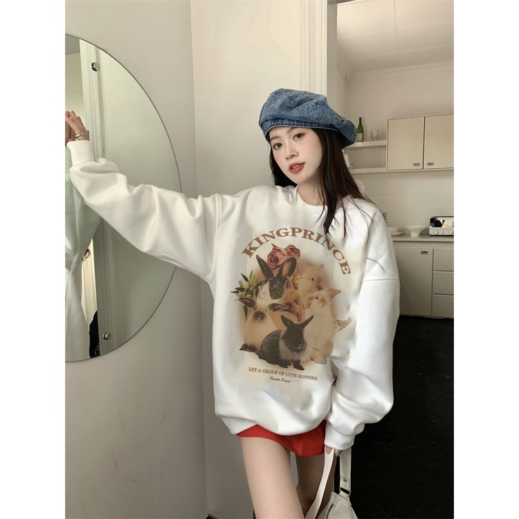 EUNII Sweater Lengan Panjang Rabbit Family Korean Style/Hoodie Oversize/Baju Wanita/Switer Wanita