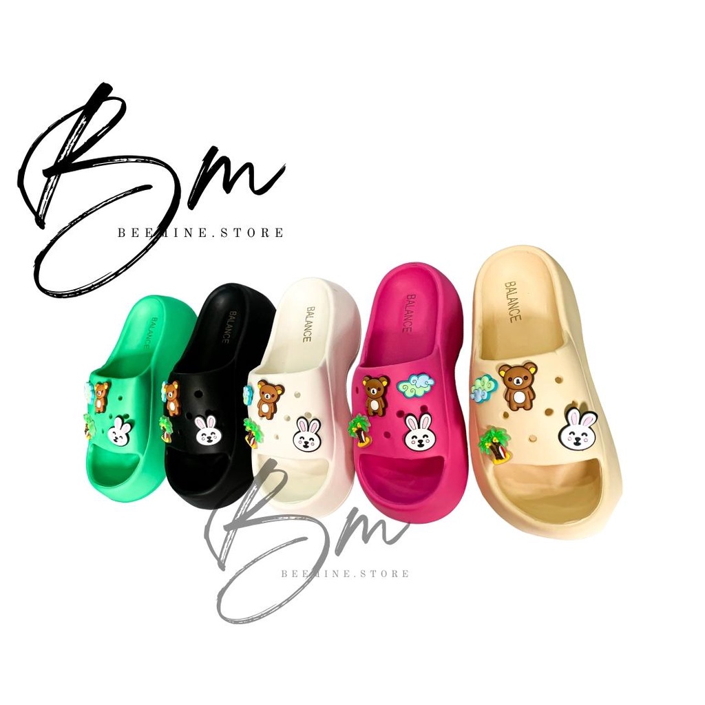 Sandal Fuji / Sandal Wanita Jelly Wedges Platfrom Tebal Dengan Jibbitz Rabbit Terbaru Import Balance 7002-A3