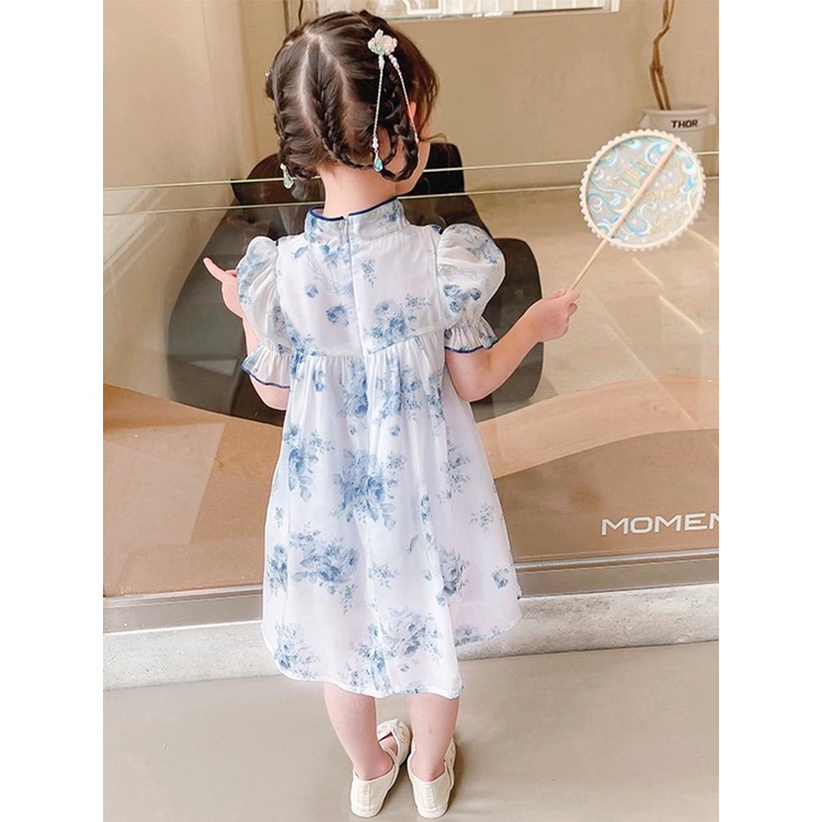 Dress Anak Perempuan Cheonsam Biru Putih