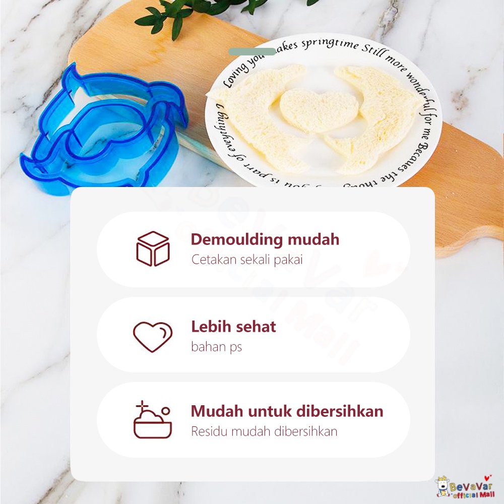 BEVAVAR Diy Cetakan Pemotong Roti Sandwich Tawar /Cetakan Roti Bekal Anak Lucu/Sandwich Cutter