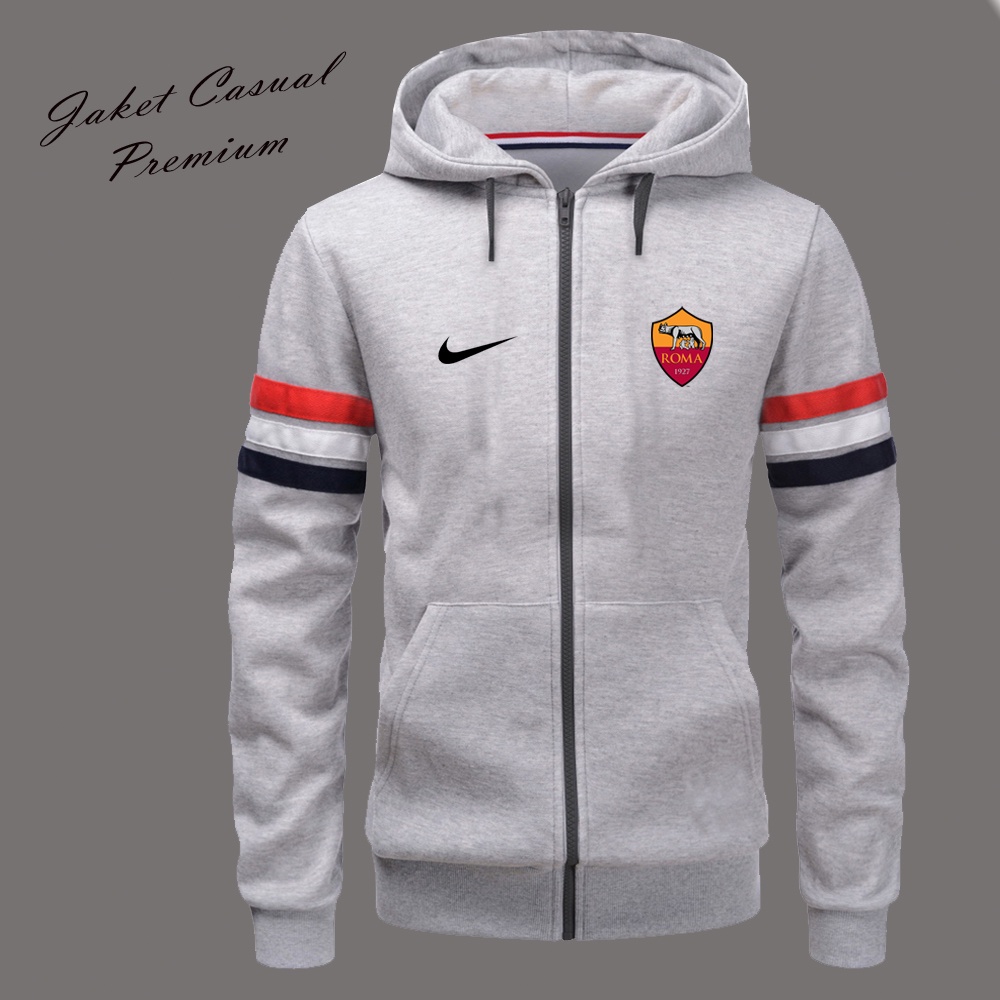 Hoodie Kupluk Taslan Pria Logo As Roma Terbaru / Jaket Kupluk Pria Bahan Original Dan Berkualitas St