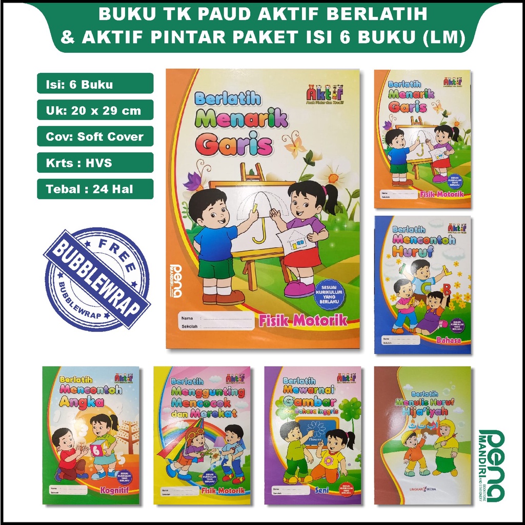 Buku TK Paud Aktif Berlatih dan Aktif Pintar Paket Isi 6 Buku (Lingkar Media)