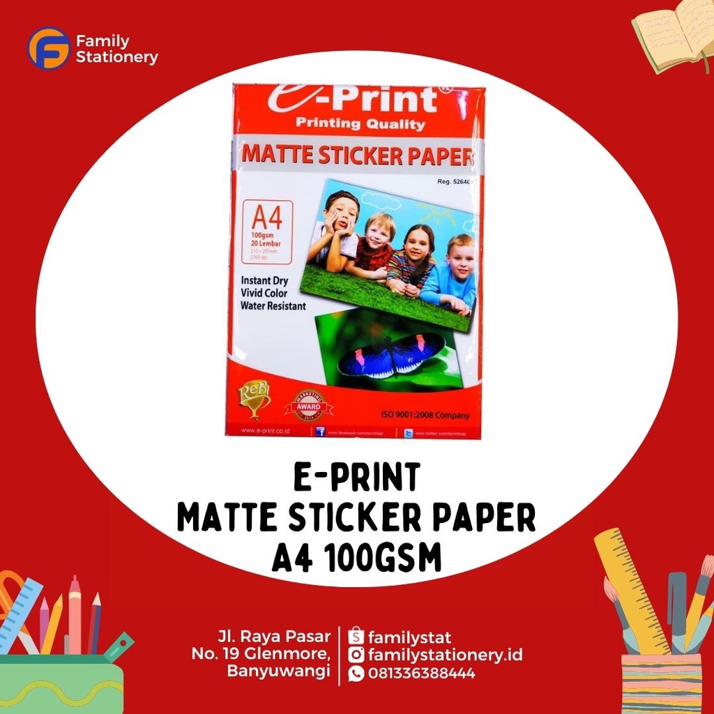 

Kertas Foto e-Print Matte Sticker Paper 100 gsm A4 Isi 20pcs