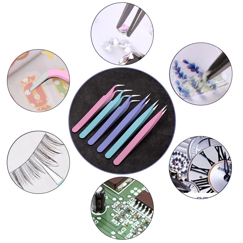 Pinset Berwarna Lurus Melengkung Stainless Steel Untuk Stiker Nail Art Rhinestones Picking Tool Makeup Penjepit Bulu Mata