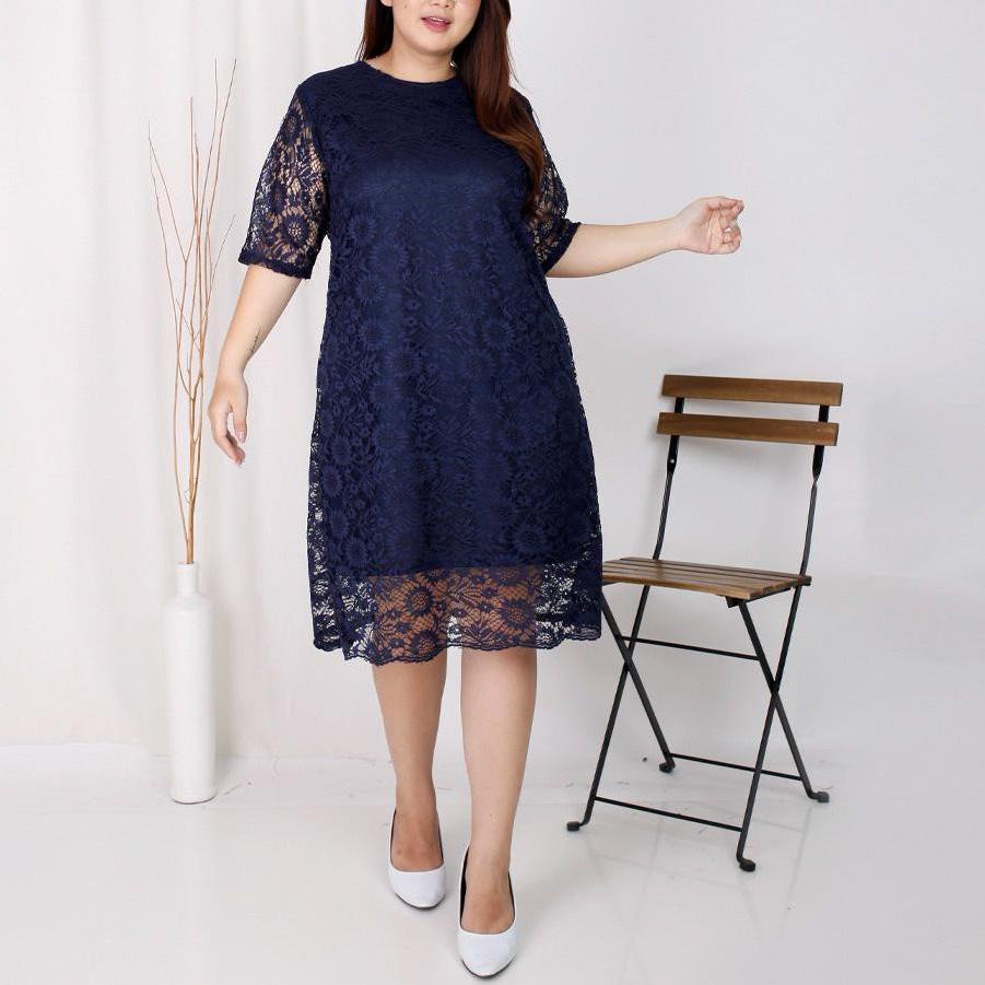 (Size S - XXL Jumbo) Dress Big Size Brukat Jumbo Dres Brokat XXL Bigsize XXXL Dress Natal Imlek