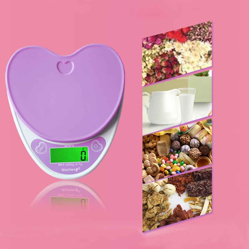 Digital 5kg/1g Lovely Heart Shaped Kitchen Food Balance Scale Timbangan Elektronik