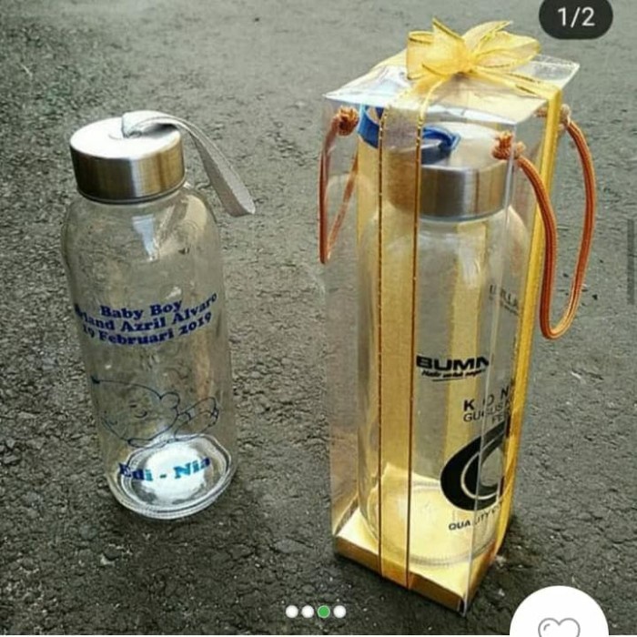 souvenir pernikahan tumbler kaca bening botol minum sablon kemas mika