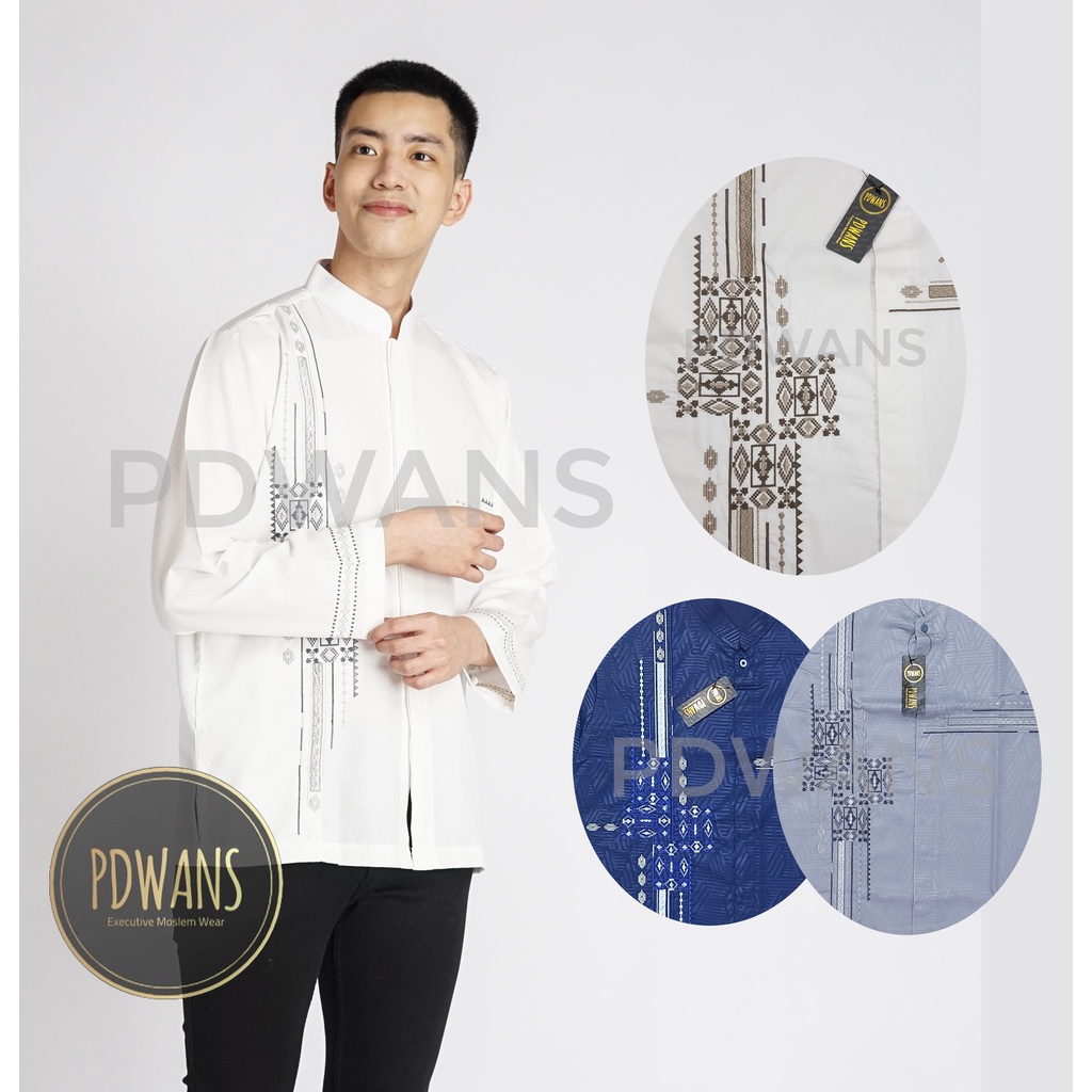 Baju Koko Toyobo Embos M L XL Lengan Panjang Kemeja Koko Muslim Bordir PDWANS - BMTPJG14