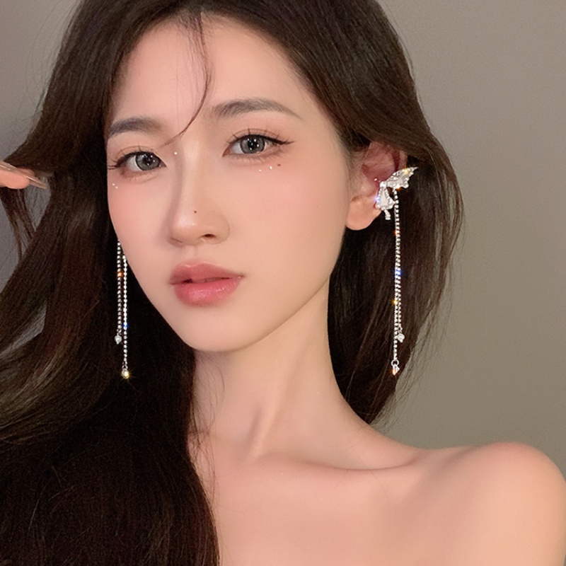 Mutiara Kupu-Kupu shiny tassel earrings fashion Korea Wanita Tidak Berlubang Tipe Klip