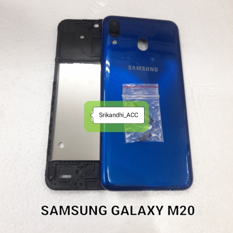 Cessing Hausing Fullset Frame Bazzel tulang Lcd Samsung M20 Backdoor Backcover tutup belakang + Tula